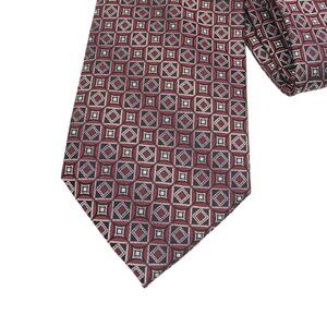 Platinum Designs Silk Tie Men’s 60” Burgundy Gray Navy Woven Geometric Wide New